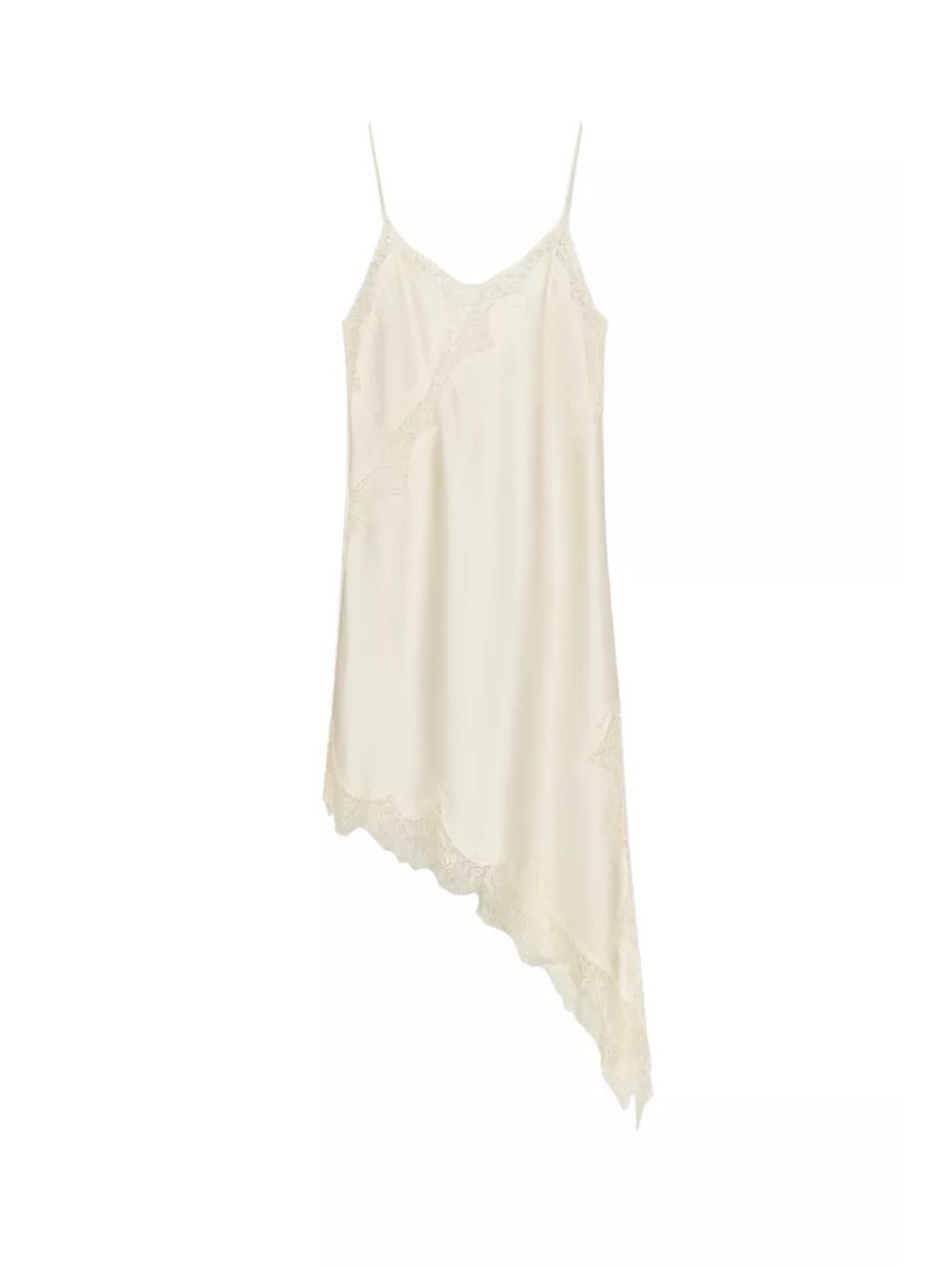 Zara Cream Asymmetrical Lace-Trim Slip Dress